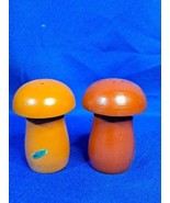 Vintage Wooden Red Mushroom Salt and Pepper Shakers 3&quot; - £14.68 GBP