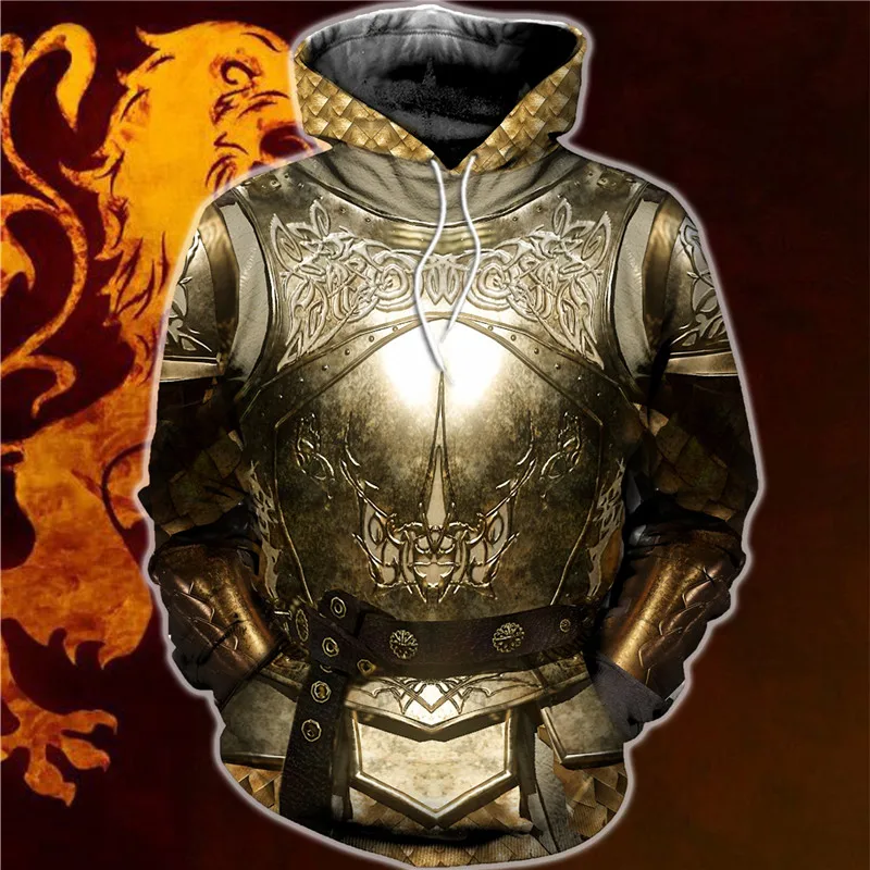 UJIW  All Over 3D Printed Knights Armor Templar Tops Flag Streetwear Hoodie Long - £87.36 GBP