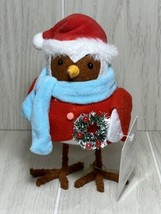 Wondershop Featherly Friends Crinkle Brown Bird Figure Santa hat wreathe 2023 - $9.89