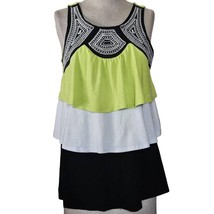 Lime Green White and Black Tiered Sleeveless Top Size Medium - £19.47 GBP