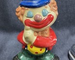 Vintage Chalk ware Circus Clown Coin Piggy Bank Ceramic Colorful Polka D... - $14.85