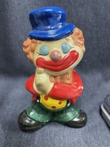 Vintage Chalk ware Circus Clown Coin Piggy Bank Ceramic Colorful Polka Dots 7” - $14.85