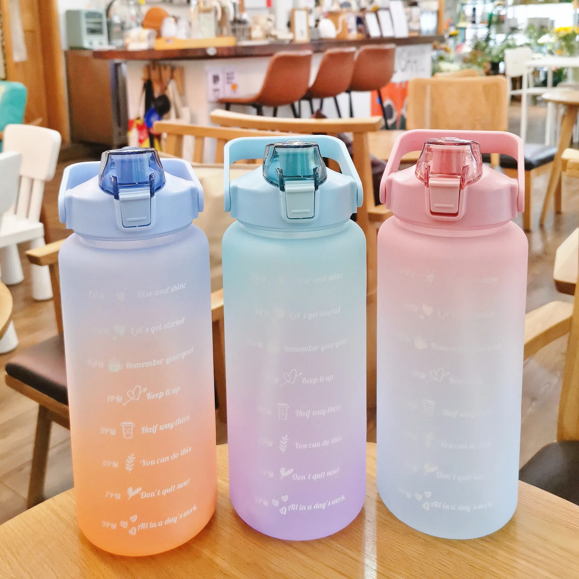 House Home 2L Capacity Couple Cup Straw Cup Time Scale Water Bottle Plastic Wate - £31.32 GBP