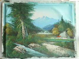 VTG Vibrant Oill Painting Canvas Landscape Mountain Trees Creek Signed S... - £257.57 GBP
