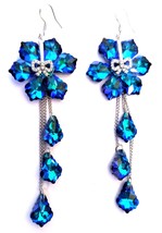 Rhinestone Drop Earrings, Dark Blue Chandelier Earrings, Dangle Austrian Crystal - £30.80 GBP