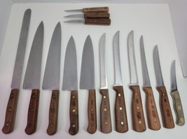 14 VTG Chicago Cutlery Kitchen Knife Lot Wood Handles Chef USA 1025 1005 425 445 - £38.09 GBP