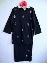 NWT Quacker Factory 2 Pc Outfit Top Skirt L Beaded Bugs Butterflies Cotton Knit - £38.22 GBP