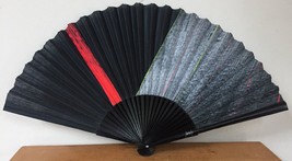 Vintage 80s 90s Vaporwave Japanese Handpainted Cloth Wood Sensu Fold Out Fan - £156.93 GBP