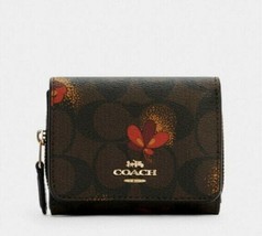 New Coach C6042 Signature Pop Flower Print Small Trifold wallet Brown / Black - £52.47 GBP