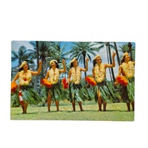 Postcard Hawaiian Dancers Hula Girls Palm Trees Hawaii Chrome Unposted - £5.54 GBP