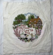 Completed Finished Cross Stitch Bless This House O Lord We Pray 9” Sheep FLAW - £18.96 GBP
