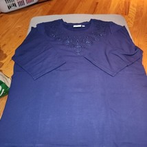 NEW Womens short sleeve Denim &amp; Co design front blouse pullover, size 3XL blue - £15.61 GBP