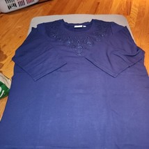 NEW Womens short sleeve Denim &amp; Co design front blouse pullover, size 3XL blue - £15.70 GBP