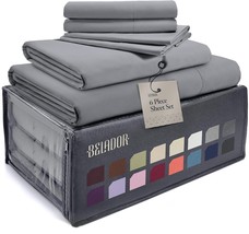 Silky Soft Sheet Set Luxury 6 Piece Bed Sheets for Queen Size Bed Secure Fit Dee - £25.24 GBP