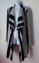 Faded Glory Women size 2X Gray Stripes Tunic Knit Cardigan Long Sleeves ... - £11.65 GBP