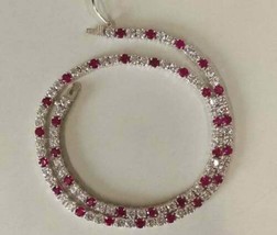 20.04Ct Round Cut Simulated Ruby &amp; Diamond Tennis Necklace925 Silver Gold Plated - £233.64 GBP