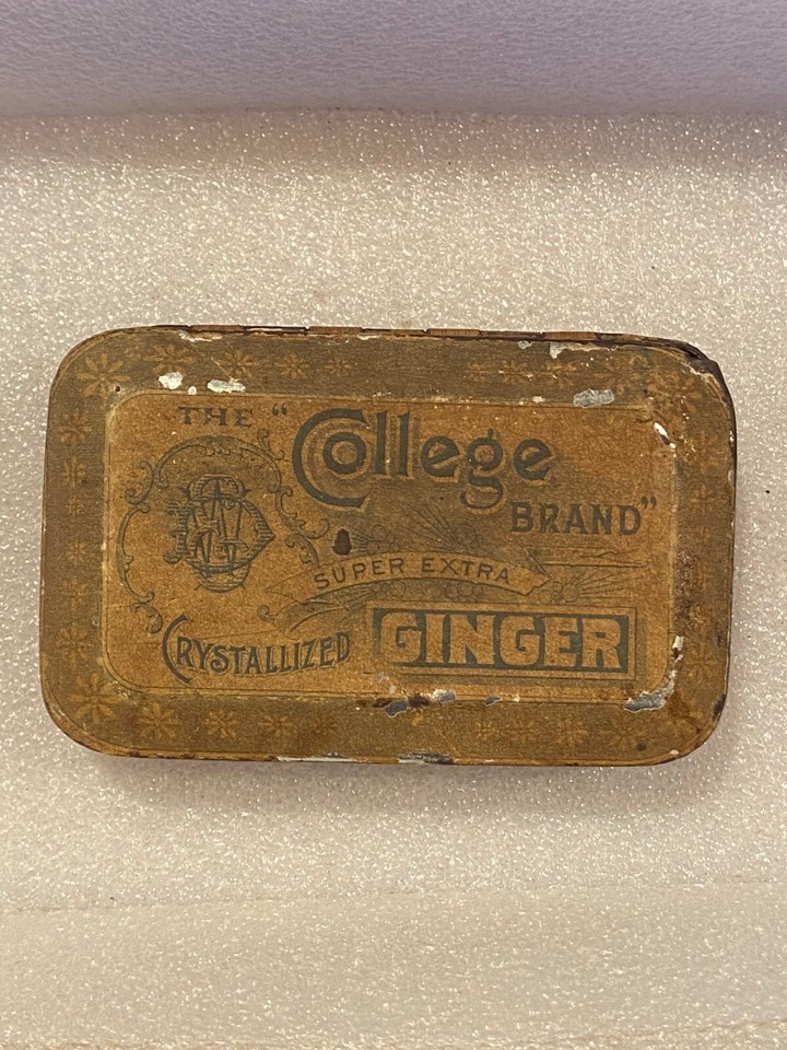 The College Brand Crystallized Ginger 4&quot; Tin *Pre-Owned w/Rust &amp; Wear* c2 - $11.99