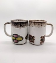 Vintage MCM Stoneware Drip Glaze Coffee Mugs Retro Abstract Design White Japan - £13.66 GBP