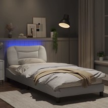 Modern White Faux Leather Single Size Bed Frame With LED Lights Headboar... - $285.56