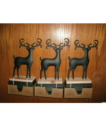 Lot of 3 new Bee &amp; Willow Deer Christmas Stocking Hangers metal &amp; wood i... - £15.65 GBP