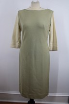 Vtg 60s Butte Knit 12 100% Wool Green Beige Colorblock Layered Sheath Dress - £29.71 GBP