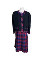 Vtg MGM Womens Size 14 Suit Black Tartan Plaid Skirt Pink Blue Pleated S... - $58.41