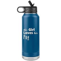 Pug - 32oz Insulated Water Bottle - Blue - £33.75 GBP