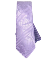 Bruno Conte Men&#39;s Tie Hanky Set Light Lavender Striped Large Paisley 3.5&quot; Wide - £15.68 GBP