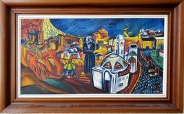 Gabi Tetroashvili Colorful Signed Vtg 1976 Oil Painting, Land of Israel, 42 x 80 - £251.52 GBP