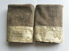 Avanti Amelia Washcloth Facecloth Embroidered Bathroom 13x13 Set of 2 Latte - £24.51 GBP