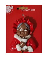 African American Mrs. Santa Claus Drinking Cocoa 3 inches Ornament - £9.20 GBP