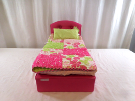 American Girl Doll 18” Blossoms &amp; Blooms Pink Green Bed &amp; Bedding  Set - £22.51 GBP