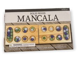 New Folding Solid Wood Mancala 48 Multicolored Stones + Game Board For Ages 6+ - £12.65 GBP