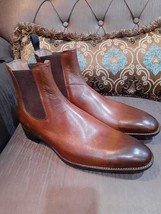 Handmade Men's Brown Cowhide Leather Chelsea Boots Round Toe Dress Forma... - $148.49