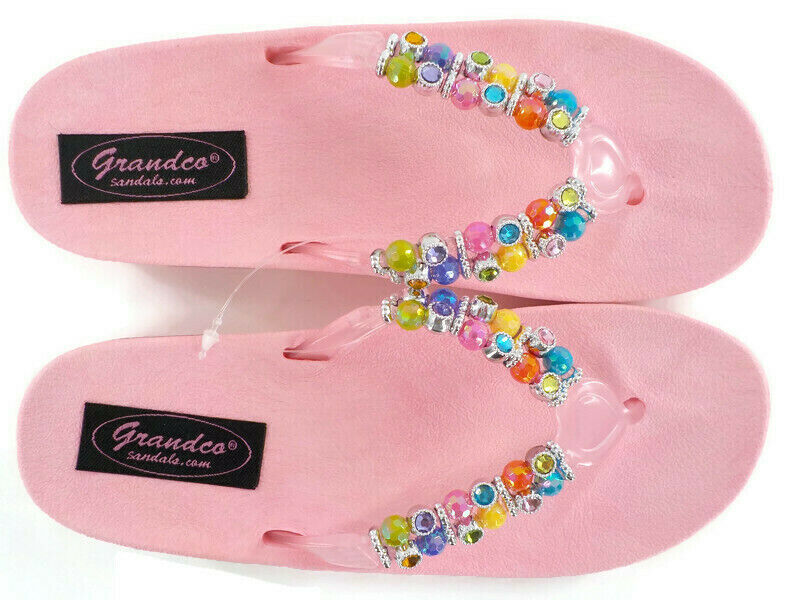 Primary image for Girls GRANDCO Sandals Beaded Jeweled Pink SZ 13 Youth 7.5 in Long Beach Pool New