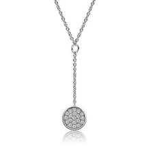 3W077 - Rhodium Brass Necklace with AAA Grade CZ  in Clear - $35.74