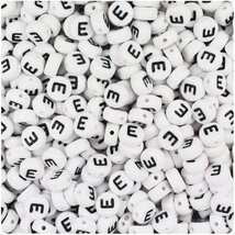 BeadTin White Opaque 7mm Coin Plastic Alphabet Beads - Black Letter E (1... - $2.09