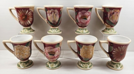 8 Certified International Floral Tapestry Mugs Set Vintage Gladding Flow... - $112.73