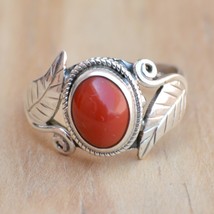 Real Coral Ring Sterling Silver Ring For Women Leaf Ring Oval Stone Ring... - $717.32 MXN