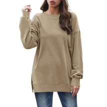 Womens Sweatshirts Casual Tunic Tops To Wear With Leggings Elegant Khaki M - £42.33 GBP