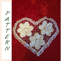 crochet doily pattern in heart shape, easy crochet antique 3D flowers for heart  - $19.00