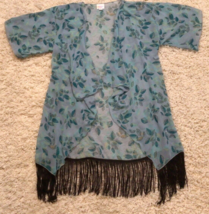 LulaRoe Sheer Leaves Open Front Fringe Kimono Short Sleeve Womens Size S 916A - £12.99 GBP