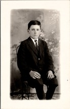 Darling Young Boy Well Knickers Jacket Tie Seated Studio Real Photo Postcard Y9 - £6.25 GBP