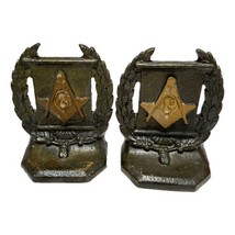 Masonic Bookends Art Deco Cast Bronze Clad Pair Circa 1920s Freemason - $158.35