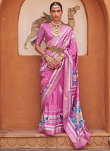 Beautiful Pink Multi Digital Printed Fancy Floral Silk Saree825 - £52.10 GBP