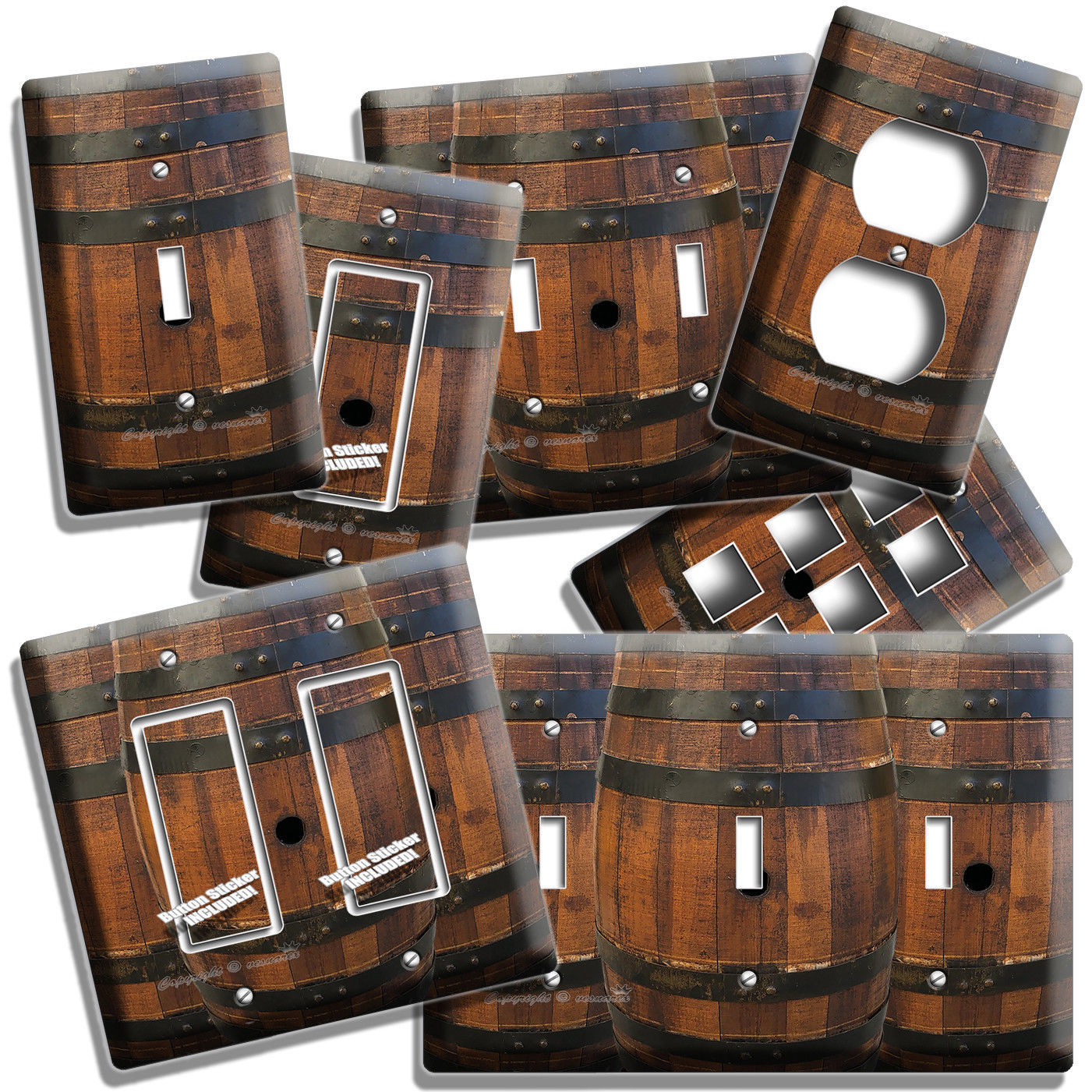 RUSTIC OLD WOOD WINE BARREL LIGHT SWITCH OUTLET PLATE RANCH BARN CELLAR HD DECOR