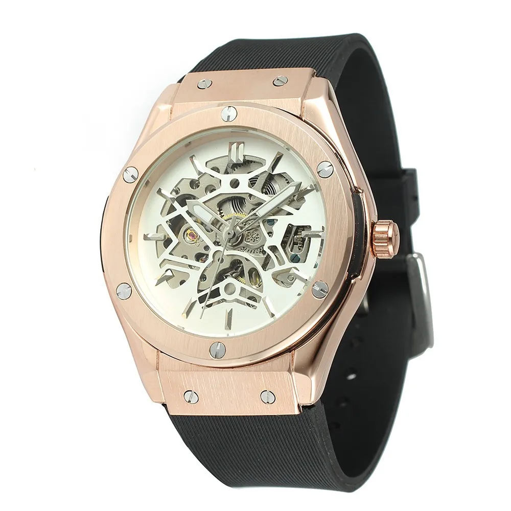Luxury Automatic Mechanical Watch Hollow Steampunk Dial Men Mens Skeleton Watche - £37.73 GBP
