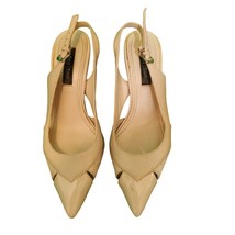 White House Black Market Patent Leather Slingback Kitten Pumps Heels Beige Sz 8 - £17.44 GBP