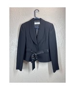 Tahari Tweed Satin Belt Stone Snap Belt Fitted Blazer Jacket Petite 2 Black - $43.95