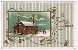 Holiday Postcard Embossed Christmas House Moonlight - £2.36 GBP